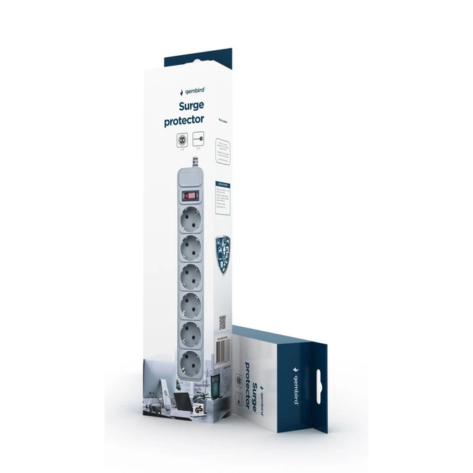 Gembird SPG6-B-10C Túlfeszültségvédő Kapcsolóval 6DIN 3m White