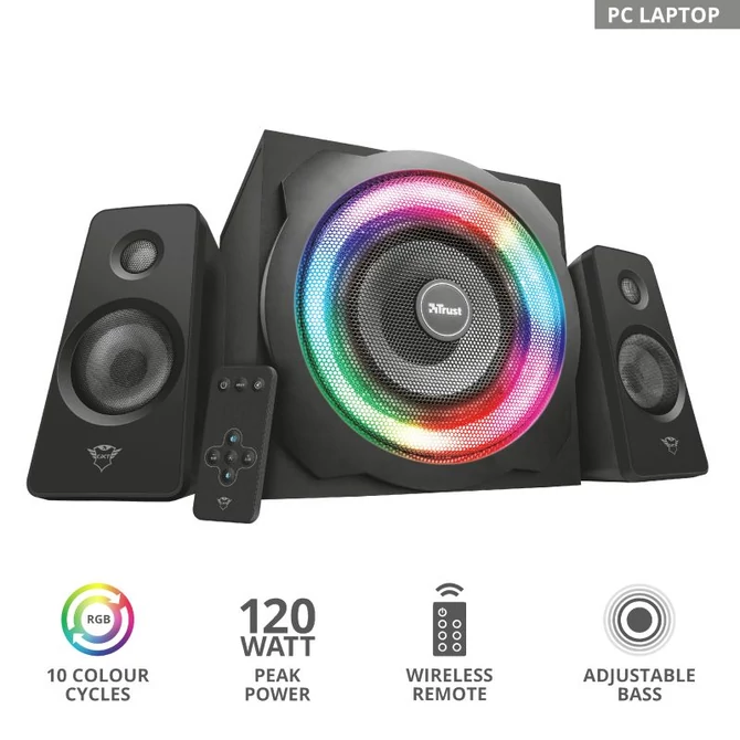 Trust GXT 629 Tytan 2.1 Speaker RGB jack 120W fa gamer hangszóró